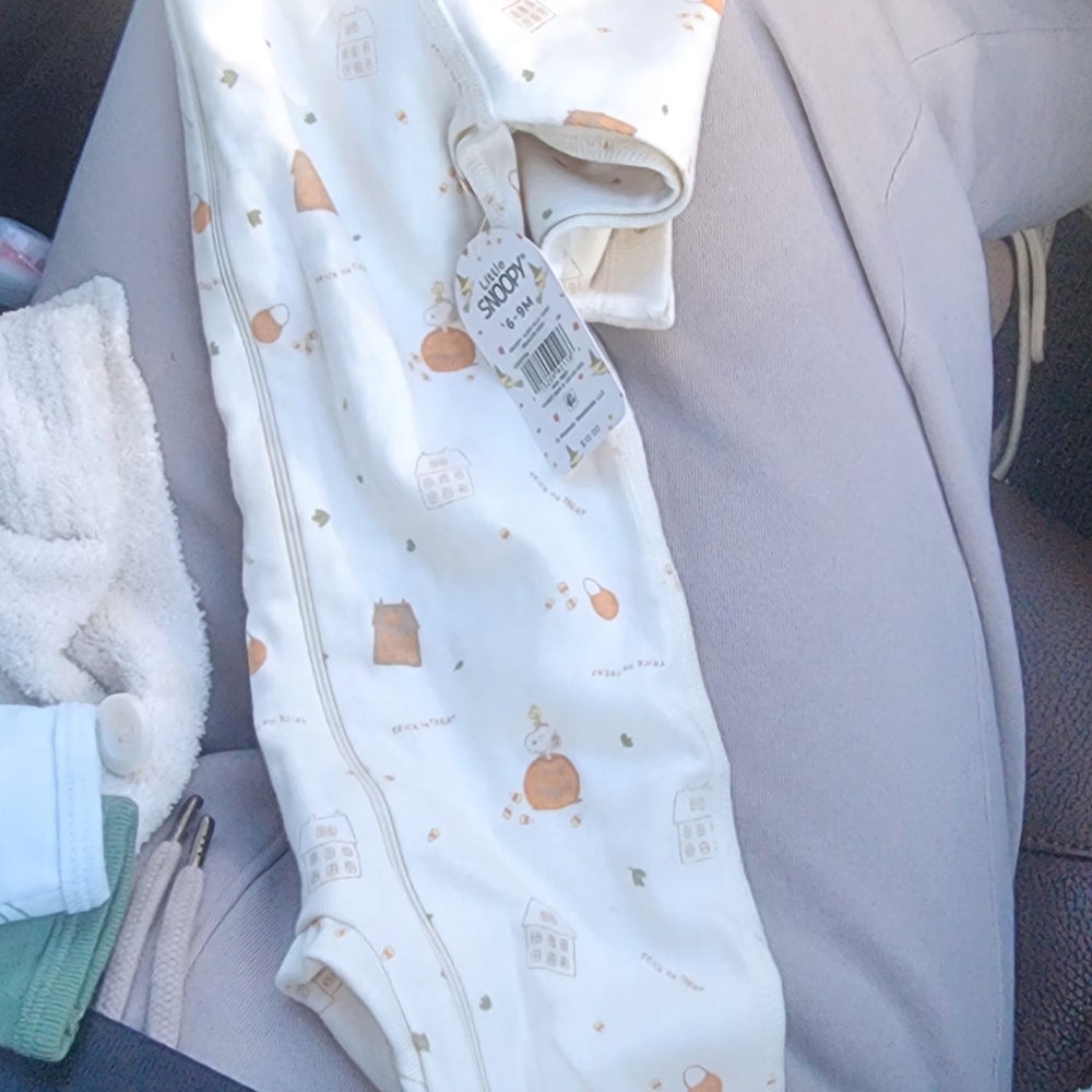 Cream & Peach Printed Baby Sleepsuit